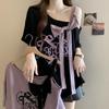 Large size three-dimensional bow off-the-shoulder thin short-sleeved t-shirt women's summer new loose meat-covering fashion top