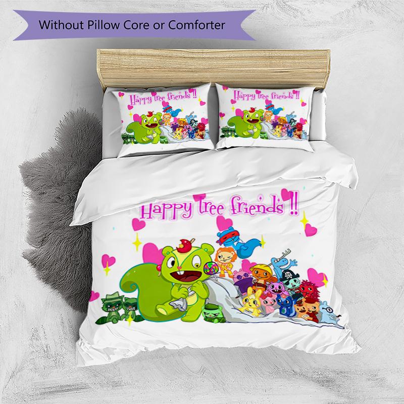 3pcs Happy Tree Friends4 Pattern Bedding Set Duvet Cover Set Includes Duvet Cover &pillowcases, Perfect All Season Bedroom Decoration & Gift