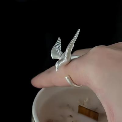 Retro Bird of the Field Adjustable Open Ring For Women Men Poetic Gothic Punk Edgy Copper Unisex Accessories Love Gift