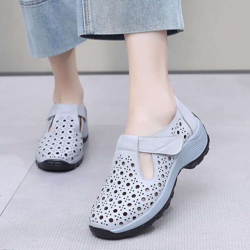 Fashion GKTINOO Women's Shoes Summer 2025 Real Leather Casual Sports Sandals For Women Hollow Wedge Sandals Mom Thick Soled Roman Sandal