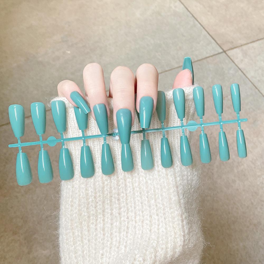 24pcs/set DIY Quick Nails Solid Color Glossy Long Ballet False Nails Multicolor Strips Finished Wear Nail Art