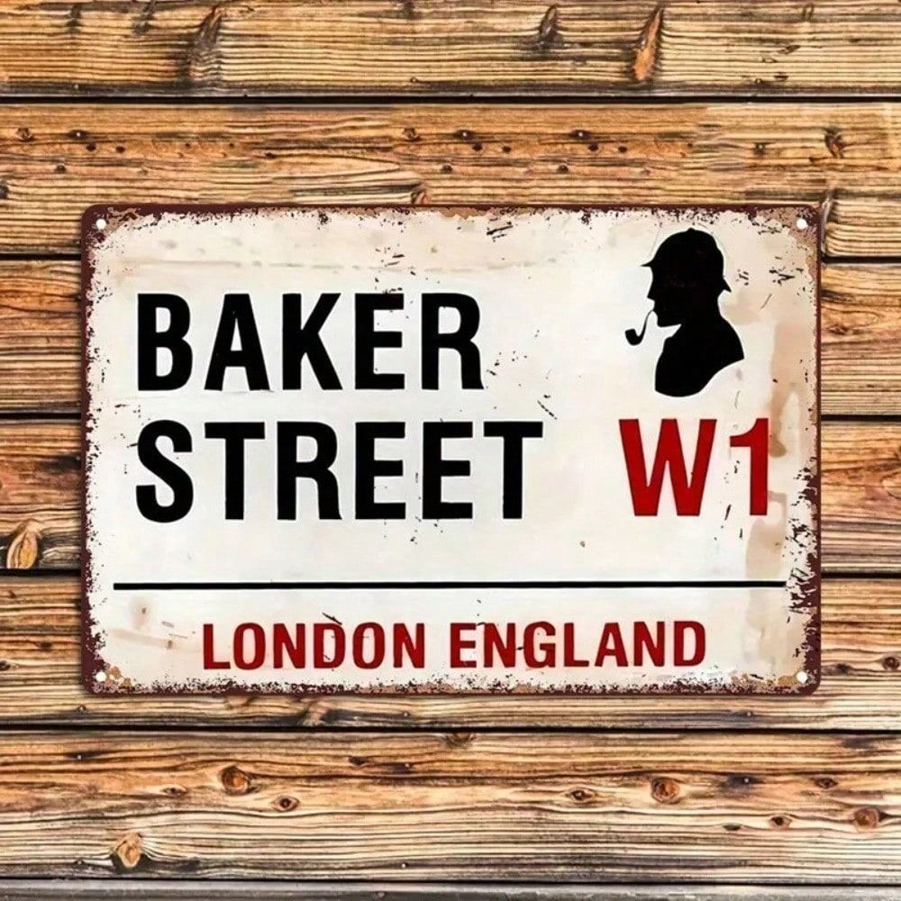 Metal Poster Baker Street W1 London 221B Retro Tin Sign for Bar Wall Decor