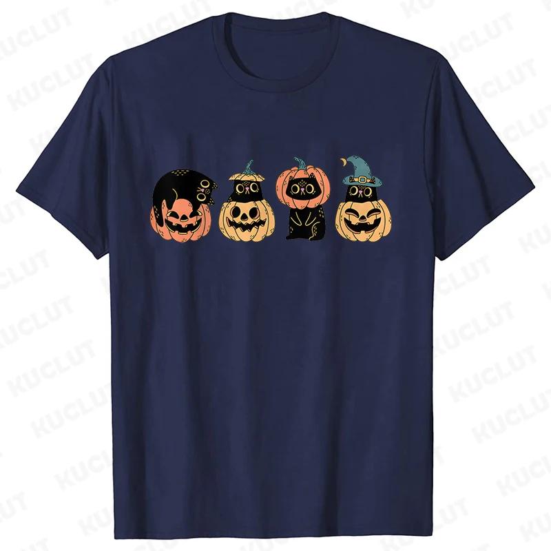 Fashion Halloween Party Tee Shirt Women Clothing Harajuku Designer Cat Pumpkin Halloween Graphic Y2k Tops Short Sleeve Tshirt
