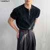 INCERUN Men Zip-up Neck Short Sleeve Texture Rib Casual T-Shirts Tops