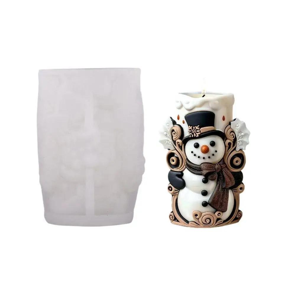Winter Snowman Aromatherapy Candle Silicone Mold DIY Winter Wind 3D Snowman Candle Soft Silicone Mold For Christmas And New K2X6
