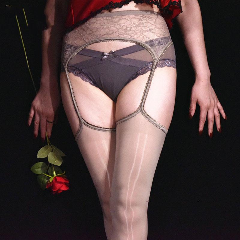 Sexy Women Oil Shiny Hollow Out Lace Garter Belt Stocking 2 In 1 Sexy Glossy Garter With Stockings Plus Size Candy Color F17