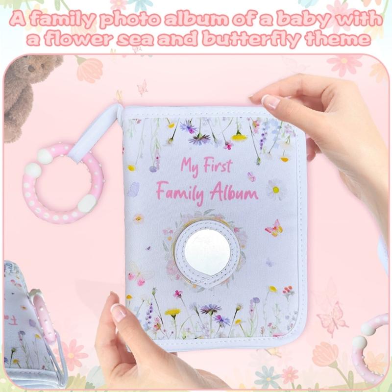 Newborns Keepsakes Album Soft Cloth Baby Book Safe Mirror Infant Photo Organizers