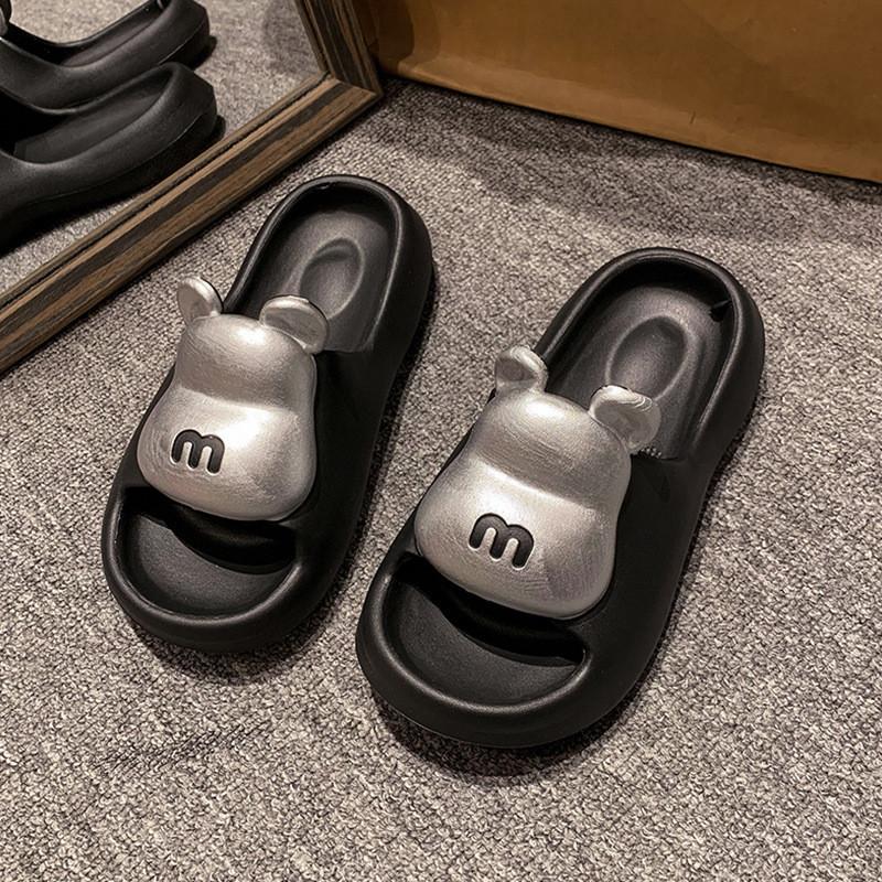 Cute Bear Design Thick Sole Women's Summer Slippers Soft Comfortable Non-slip Flip Flops