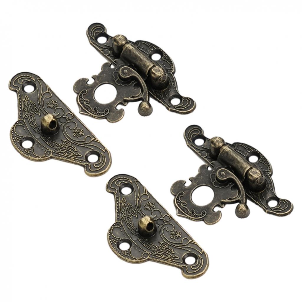 6pcs/set Cabinet Hinge Bronze Wooden Box Latch Hasp Hardware With Screws