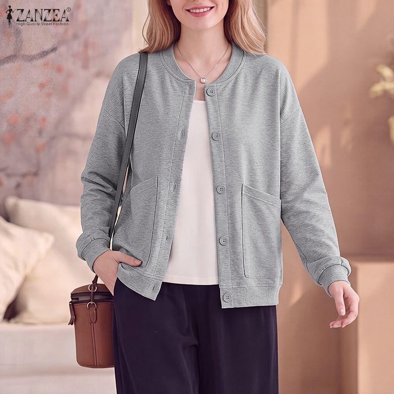 ZANZEA Autumn Women Long Sleeve Buttons Casual Loose Thin Blouse Cardigan Tops