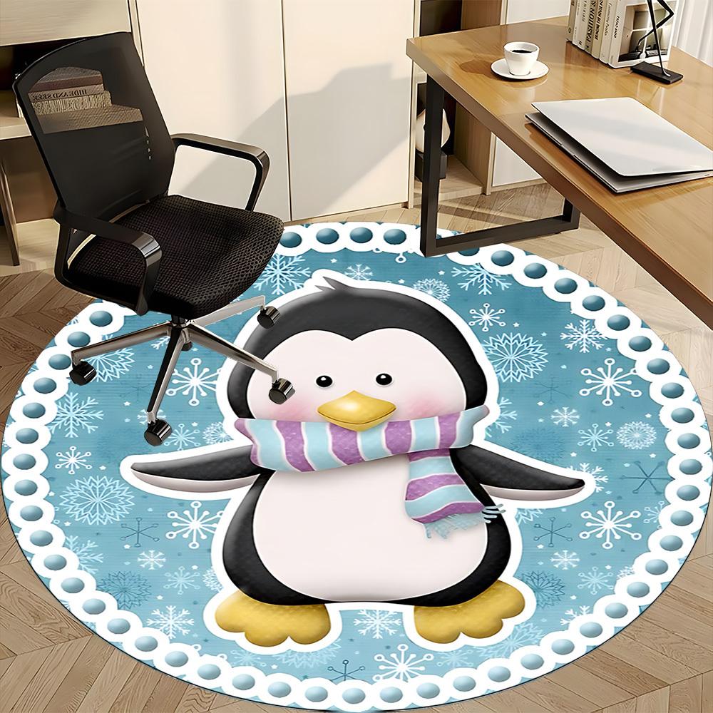 1pc Penguin Winter Scarf Chair Carpet for Office, Soft, Non-Slip Polyester Mat, Office, Entryway, Living Room, Bedroom, yy251207240