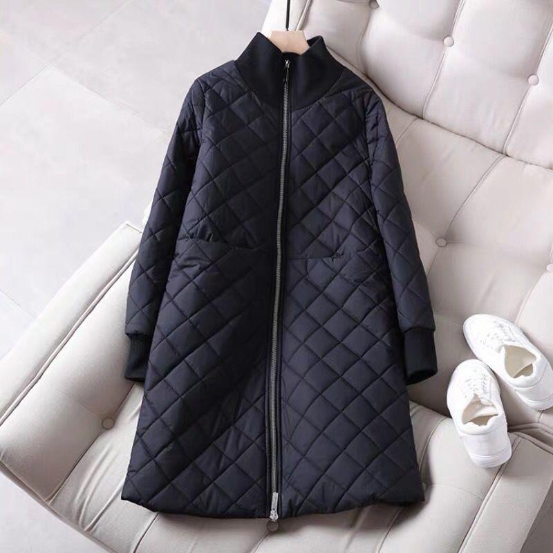

Winter light down cotton-padded jacket thickened to keep warm medium and long loose rhombus cotton-padded jacket M [100-57.5 kg] чёрный