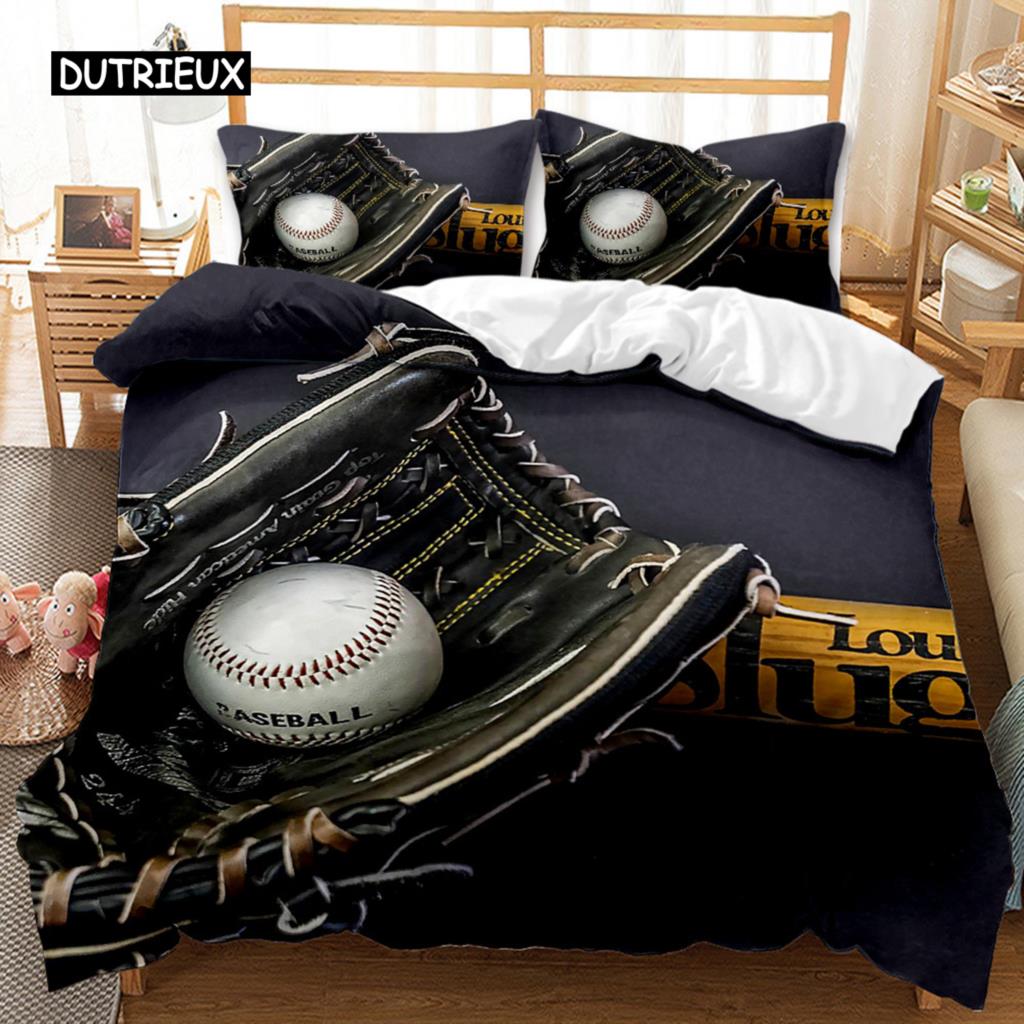 Baseball Duvet Cover  Abstract Ball Sports Baseball Bat Bedding Set Competitive Games Bedroom Decor Queen Polyester Quilt Cover