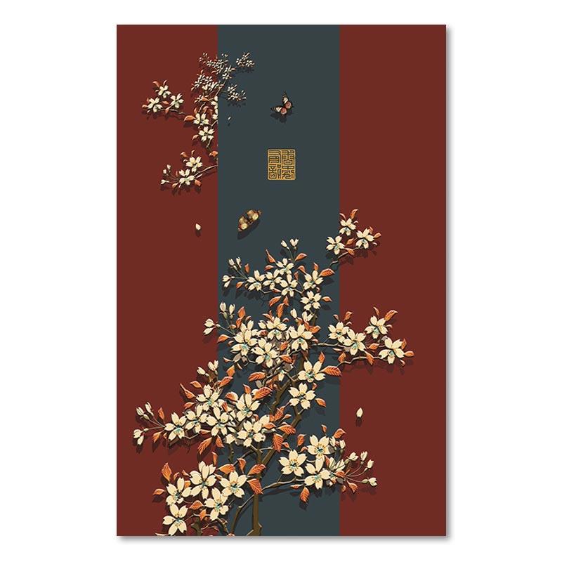 Chinese Style Plum Blossom Painting Decoration Poster Red Crowned Crane Giraffe Light Luxury Poster For Corridor Home Decor