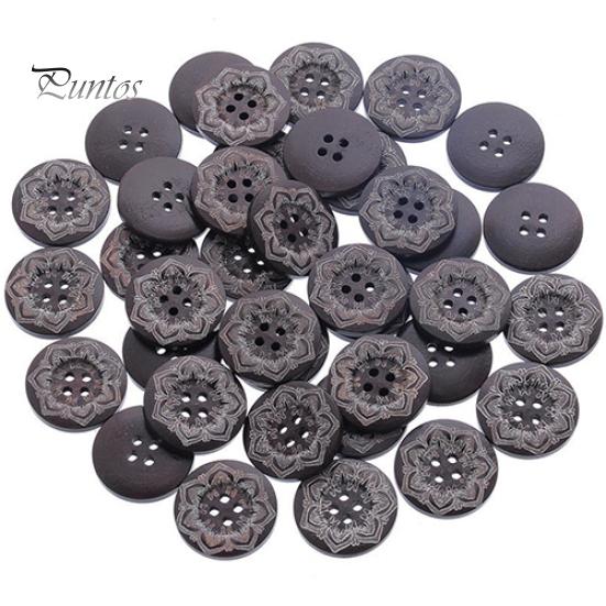 

50 шт. круглые деревянные швейные пуговицы с цветочным узором, 4 отверстия, скрапбукинг, сделай сам, 25 мм