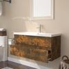 3152879 vidaXL Vanity Unit with Integrated Basin Smoked Oak Engineered Wood