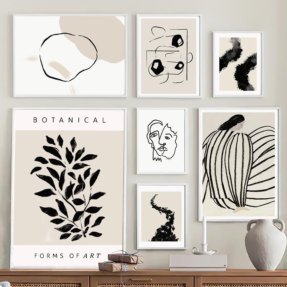 Modern Black Striped Girl Leaves Abstract Posters Prints Modern Minimalist Wall Art Canvas Painting Home Living Room Decoration