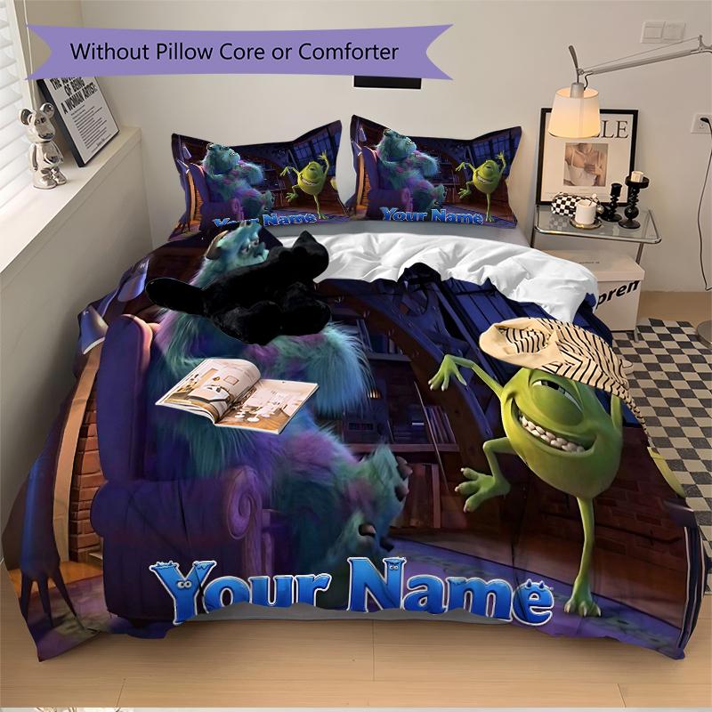 Monster Name Bedding Set Personalized Washable 3pcs Duvet Cover Pillowcases Soft Microfiber Home Bedroom Gift