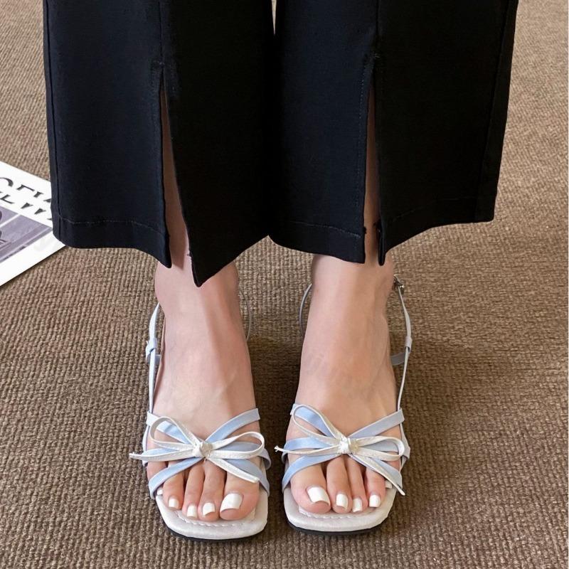 

Fashion French Style Elegant Bow Design Casual Sandals for Women 2025 Summer New Open Toes Thick Heel Slim Strap Comfortable Cool Pumps 35 абрикосовый
