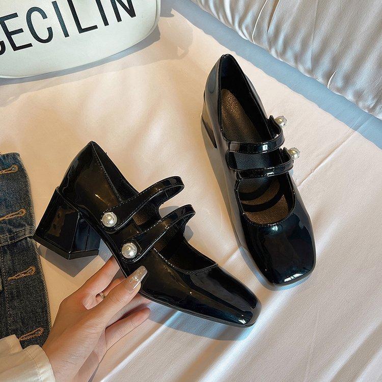 Elegant Women High Heel Pumps Patent Leather High Heels Shoes Chunky Heels Mary Jane Shoes Women Double Ankle Strap Shoes Women