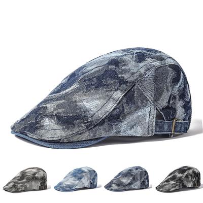 Casquette Vintage en Denim pour hommes, béret de journal, casquette de pilote Ivy, chapeau de peintre Gatsby