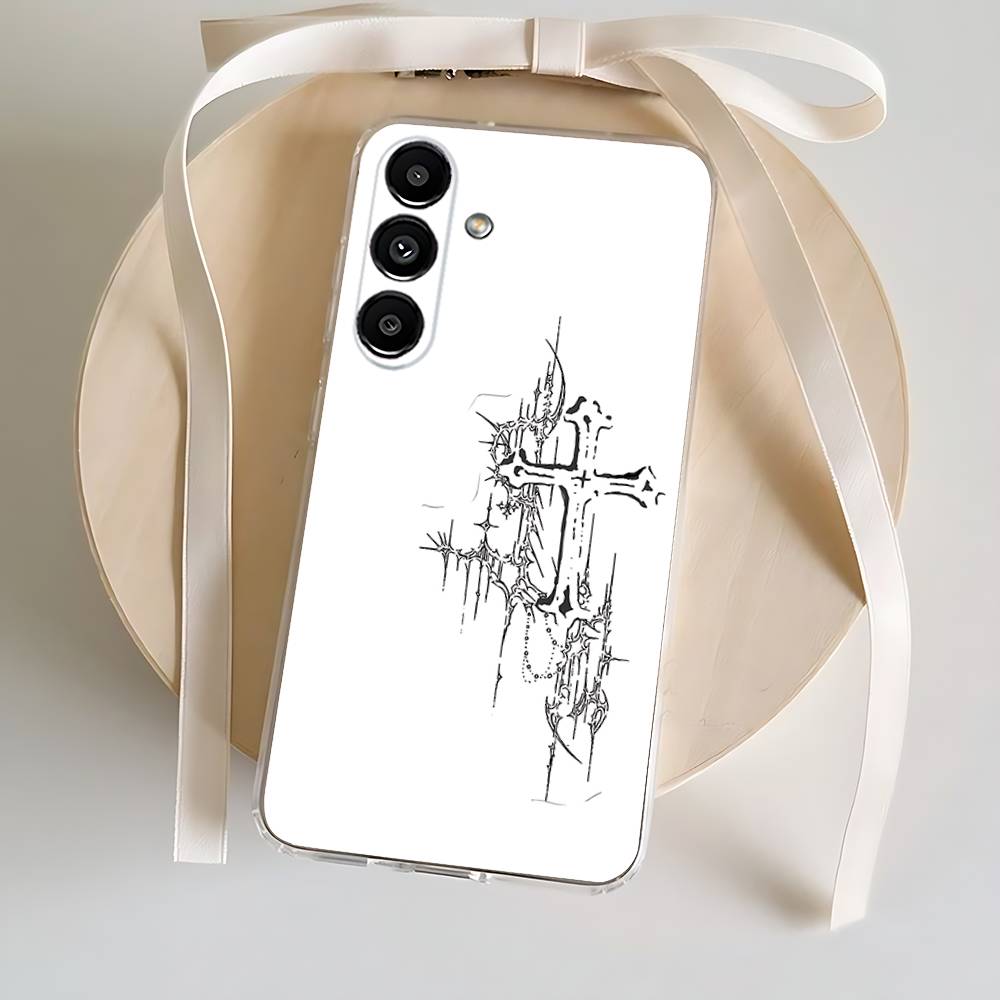 Phone Case For Samsung S24,30,21,22,23,20 FE,lite,PIus,Ultra,5G,Note,9,10 Gothic Cyber Sigil Cross Transparent Cover