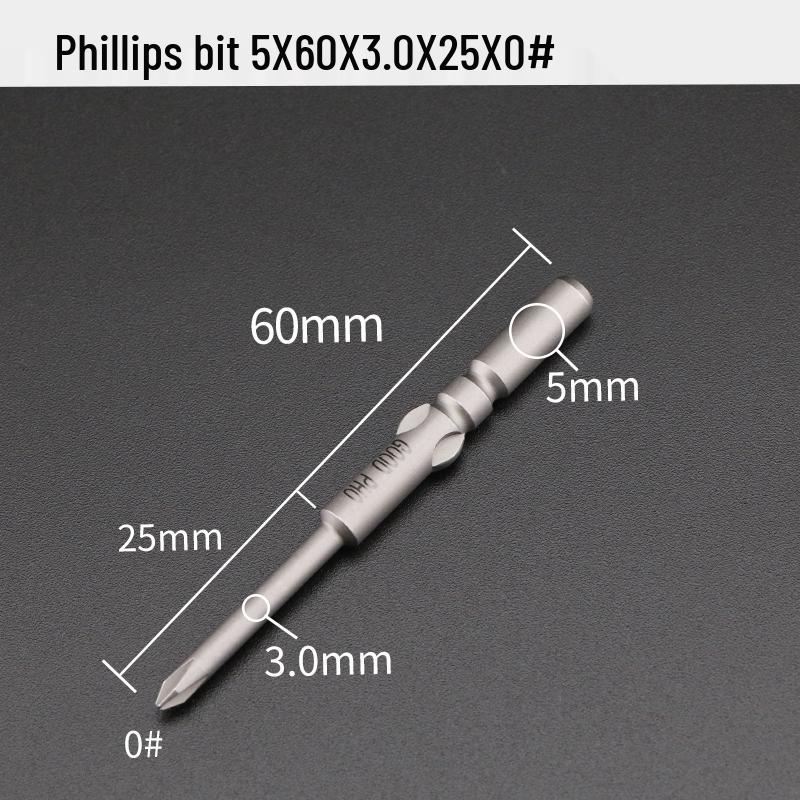 GOOD801 Electric Phillips Head Screwdriver Bit, 5mm Shank, 3mm Magnetic, 60mm Length