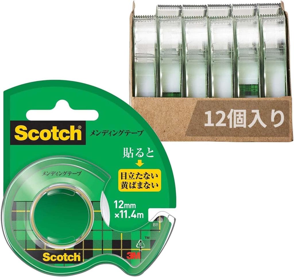 3M Scotch Tape Mending Tape with 12mm x 12 Dispenser, 11.4m, Rolls, CM-12