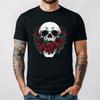 Skull and Red Roses Skeleton Gothic Hipster Novelty ShortSleeve Unisex TShirt Skeleton and Flower Pattern Cotton Casual Shirt