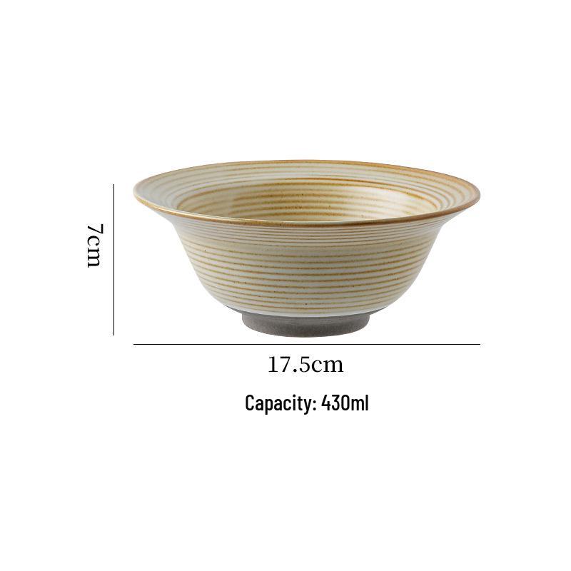 Handmade Retro Japanese Ceramic Ribbed Bowl: Perfect for Pasta, Salad, or Soup