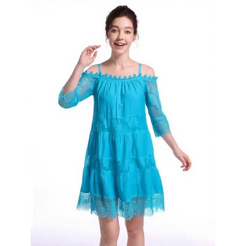 

Lace U-shaped Seven Quarter Sleeve Lace U-Shaped 3/4 Sleeve Dress Peacock Blue 5XL