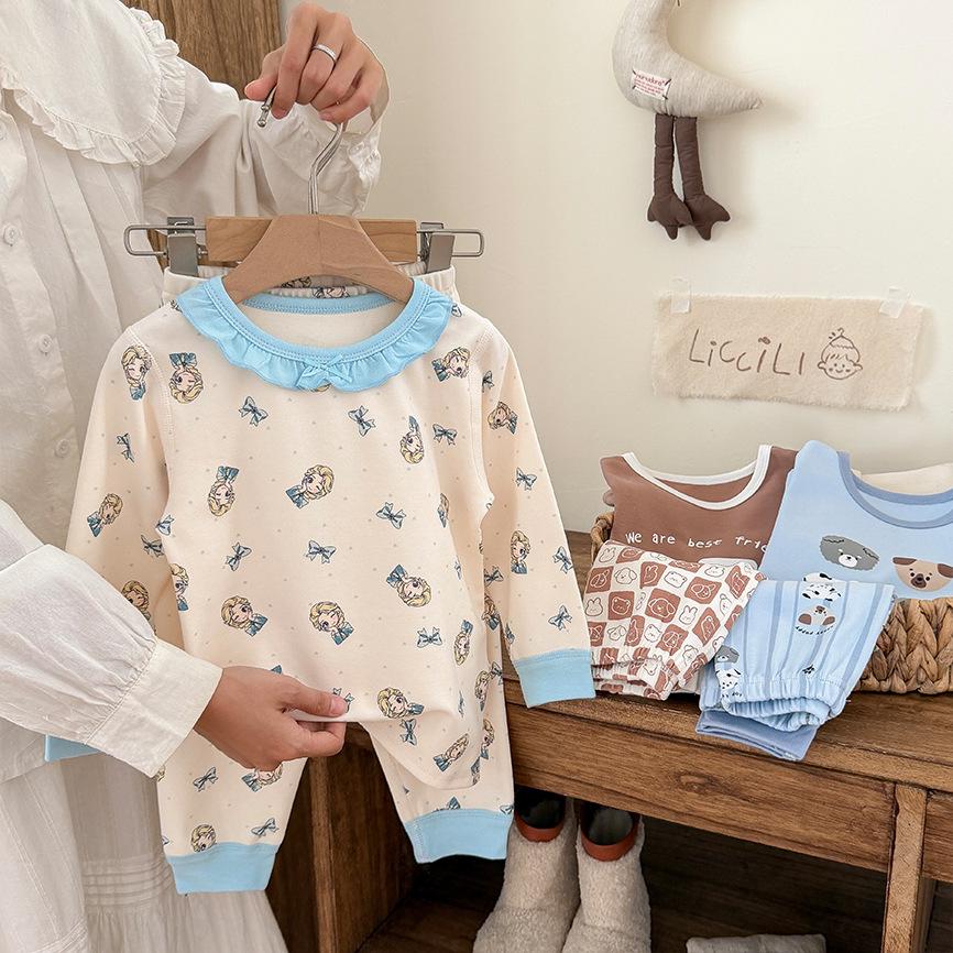 Children's Cozy Velvet Cotton Long Johns and Pajama Set for Autumn and Winter, Seamless and 320G Thickened, Class A Quality.