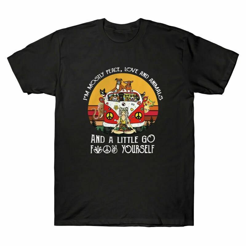 I m Mostly Peace Love and Animals and A Little Go Vintage Men s T-Shirt M