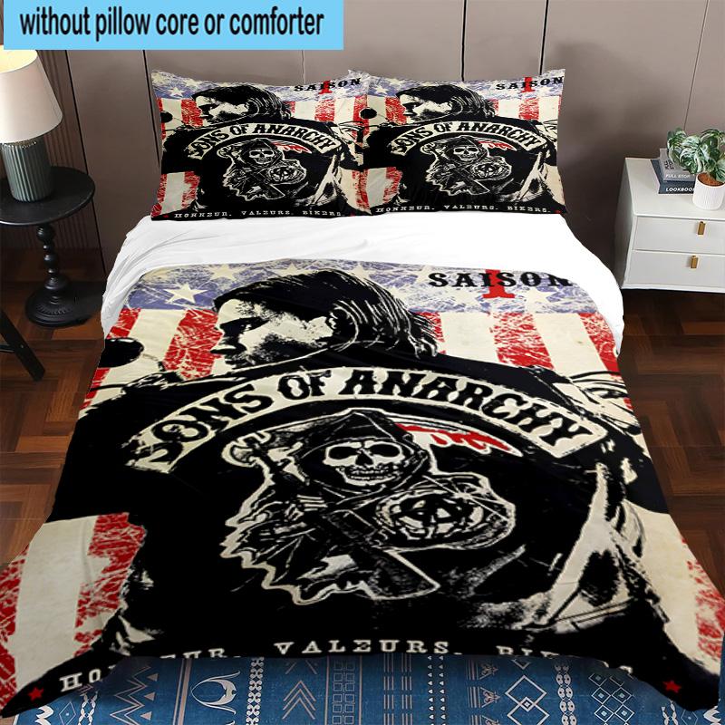 3PCS Anarchy Motorcycle Club 3pcs Bedding,Including 3PCS Duvet Cover And 2pcs Pillowcases Perfect for Christmas,Ideal for Bedroom, Dormitory