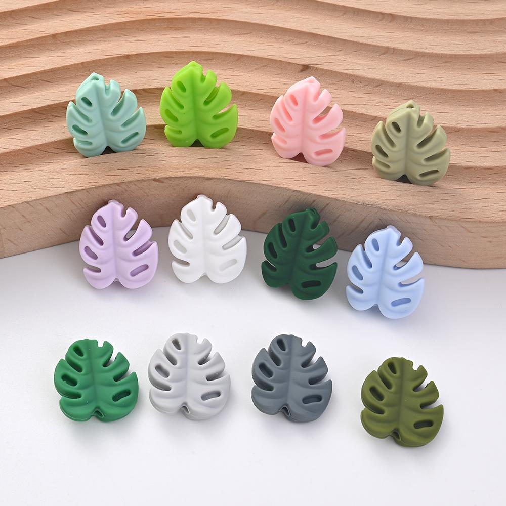 10Pcs Cartoon Leaf Silicone Beads Baby Teether Toy Infant Pacifier Chain Chewable Nursing Teether For DIY Handmade Accessories