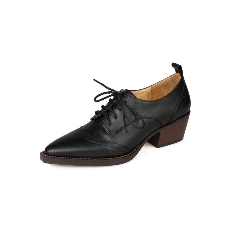 Fashion New Spring Autumn Genuine Leather Women Pumps Shoes for Women Pointed Toe Brogue Designs Loafers High Heels Concise Ladies Shoes