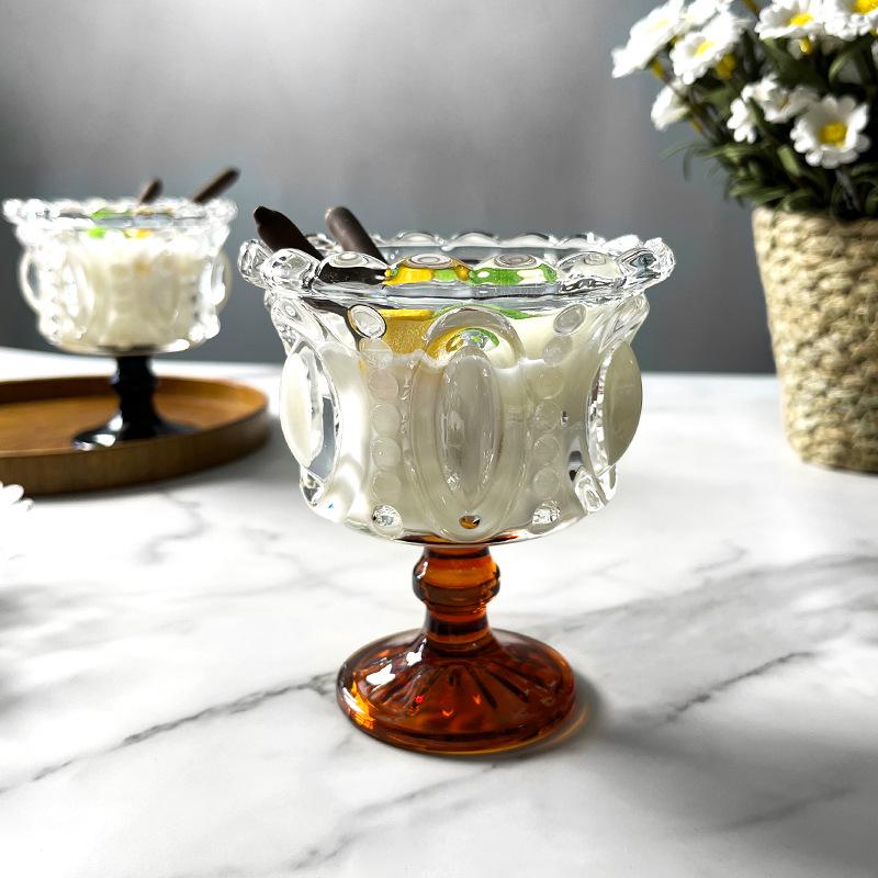 Palace-Style Crystal Glass Dessert Cup for Ice Cream, Yogurt, Fruit Salad, and Bird's Nest