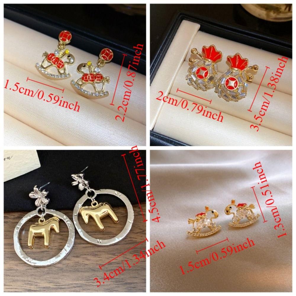 Fashion Jewelry Chinese Style Pony Earrings Hollow Rocking Pony Red Drop Earrings New Year Gift