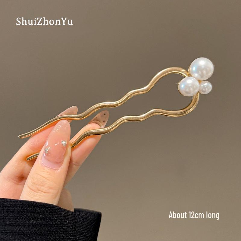 Spring 2025 High-End Pearl U-Shaped Hairpin – Ancient Style Chinese Hair Styling Accessory for Women
