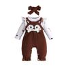 2025 Autumn/Winter Baby & Toddler Fox Heart Print Long Sleeve Footed Romper with Faux Straps & Headband