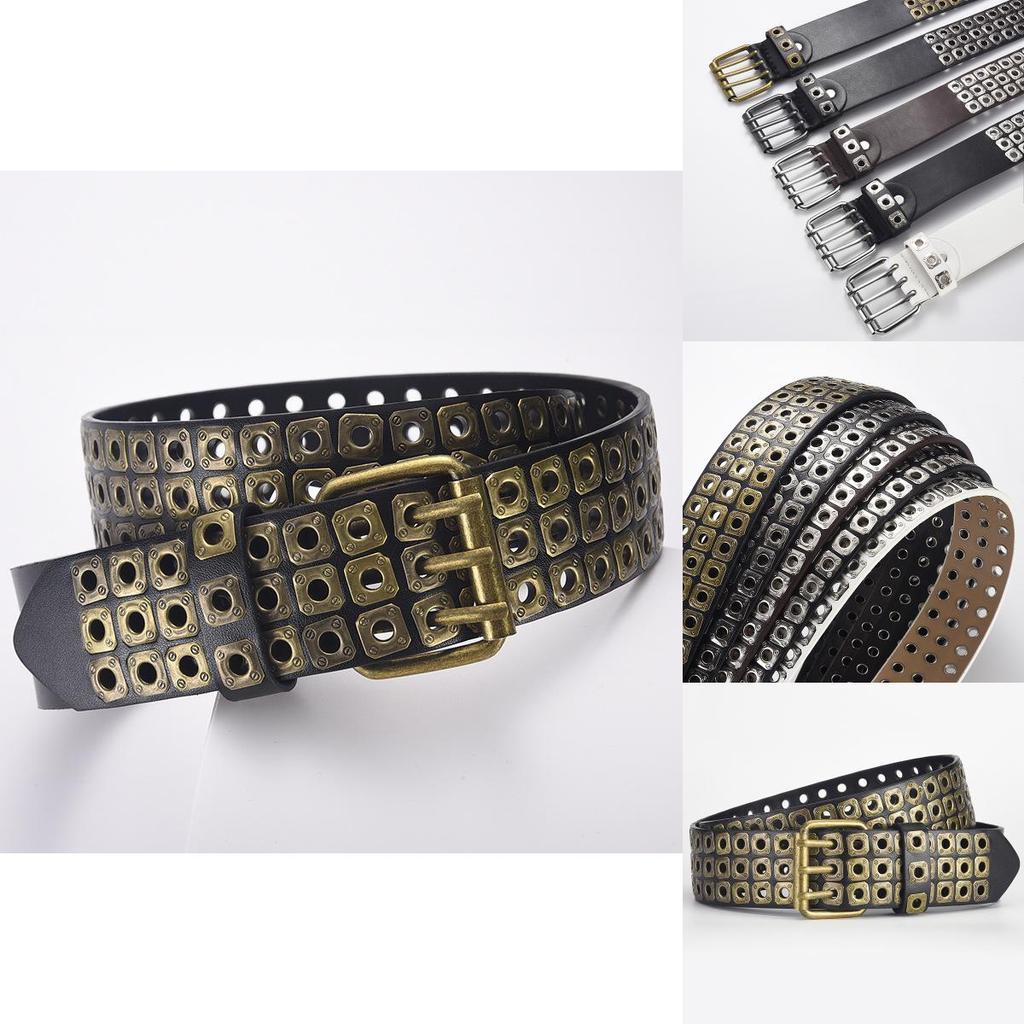 Unique And Stylish Pu Leather Belt With Rivets And Eyelets For Men And Women