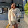 Womens Short Faux Fur Coat Casual Loose Fit Elegant Winter Outerwear White Base Gold Tip