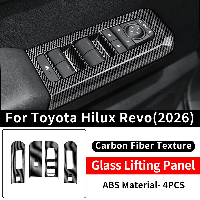 For Toyota Hilux Pickup Truck 2026 2016 Car Window Switch Panel Cover Trim Carbon Fiber Pattern Interior Decoration Accessories