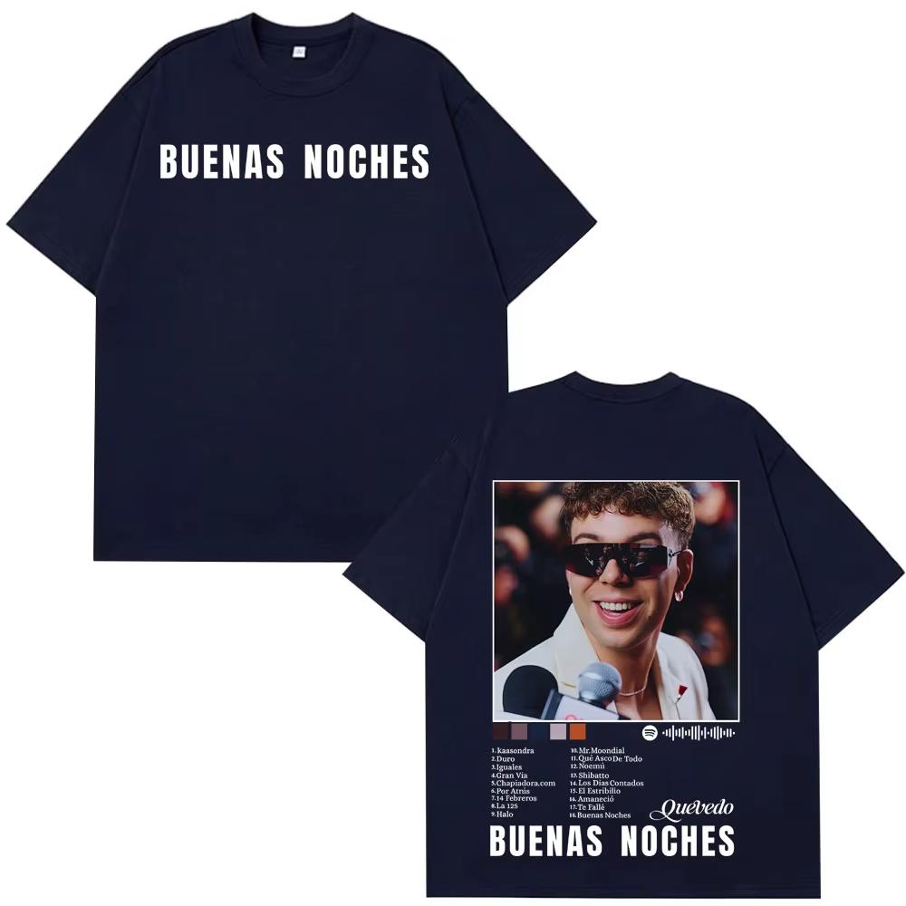 Rapper Quevedo Buenas Noches Album 2025 Hot Sale T-shirts Men Women Cotton Casual Oversized T-shirts Hip Hop T Shirts Streetwear