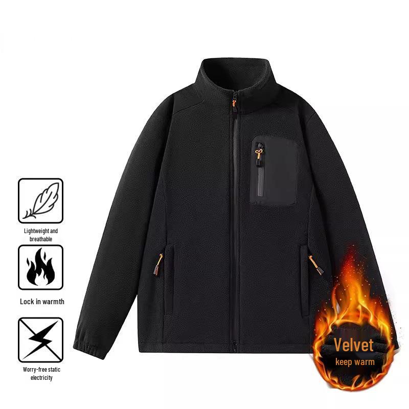 2025 Men's Windproof Fleece Jacket, Thickened Stand Collar, Warm Lining, Customizable and Available for Group Purchase