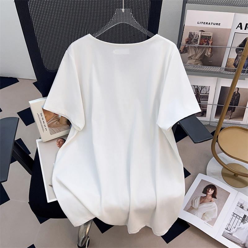 Plus Size V-Neck Mid-Length Short-Sleeve T-Shirt for Women