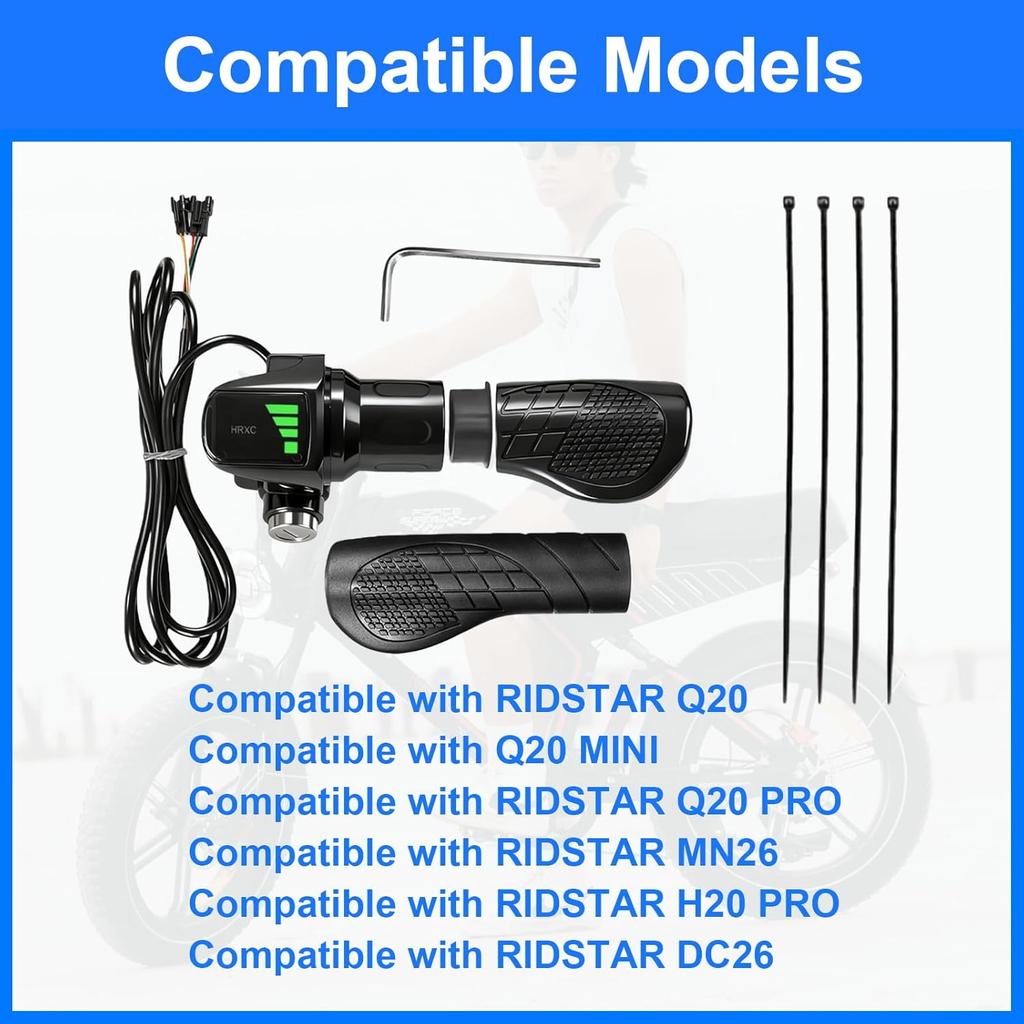 Half Twist Throttle Fits Ridstar Q20, 48V Ebike Throttle Grip Compatible with Ridstar Q20/Q20Lite/H20/H26Pro/H20 Pro/E26/E26Pro/MN20/MN26/DC26, Grips