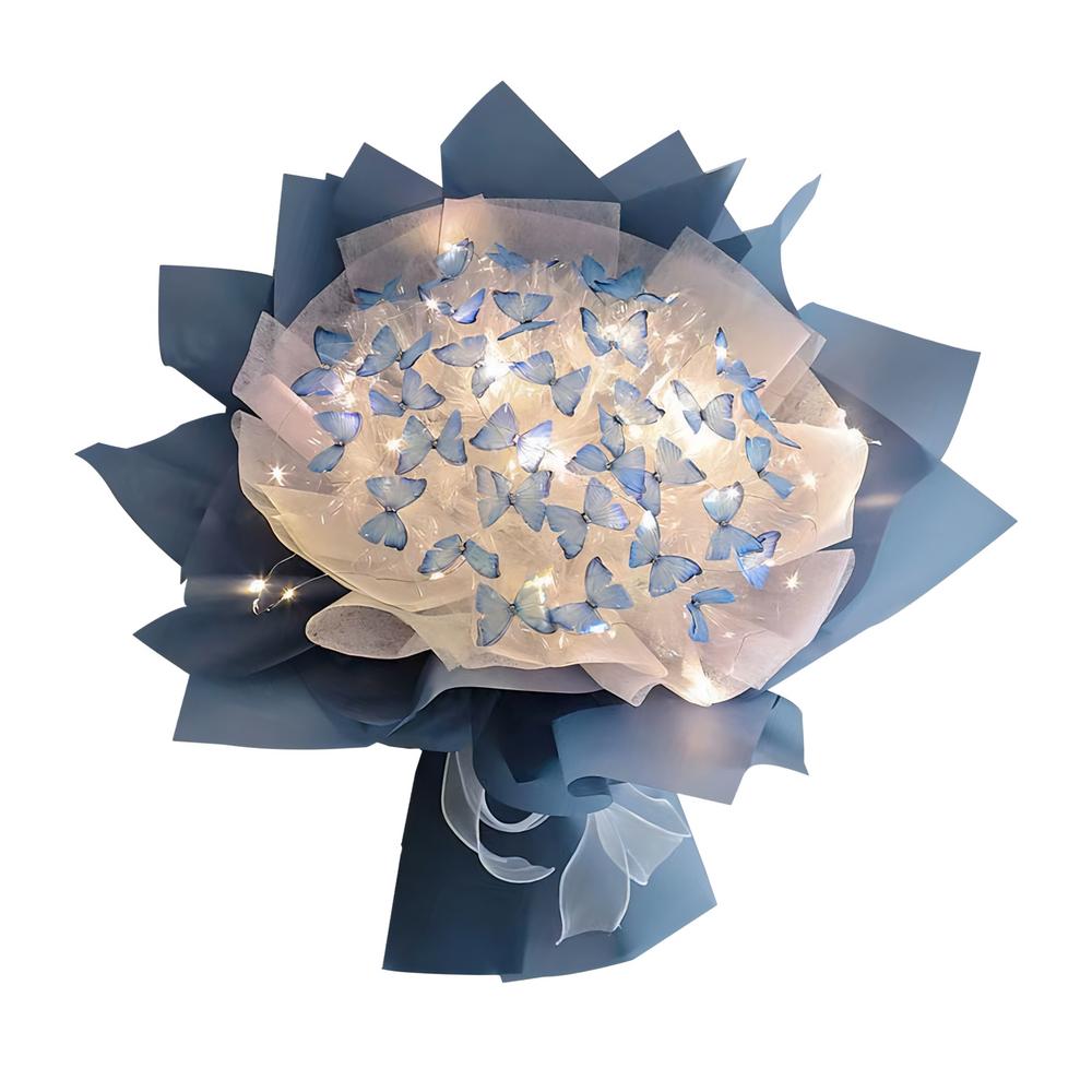 Artificial Butterfly Bouquet Material Kit DIY Handmade Butterfly Flower Bouquets With LED Light Wedding Decor Girlfriend Gifts