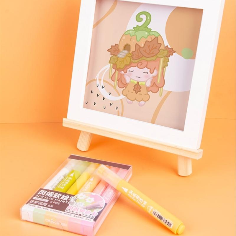 6Pcs Acrylic Marker 6 Color Acrylic Paint Pen Brush Marker for Painting On Wood Glass Fabric Metal Stone Scrapbooking