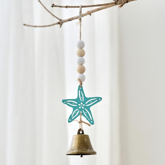 Beach Ocean Themed Bell Ornaments Summer Wooden Seahorse/Sea Turtle/Starfish Wind Chime Nautical Coastal Wall Hanging Decor for Living Room Bedroom